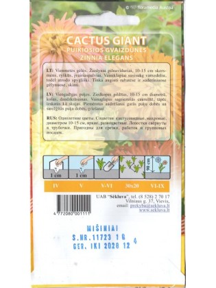 Цинния изящная 'Cactus Giant', смесь, 1 г